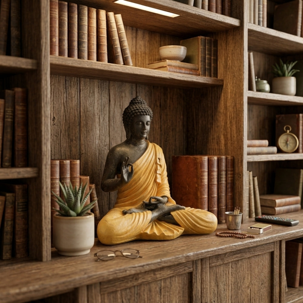 Black & Yellow Meditating Buddha Statue - 15 inch