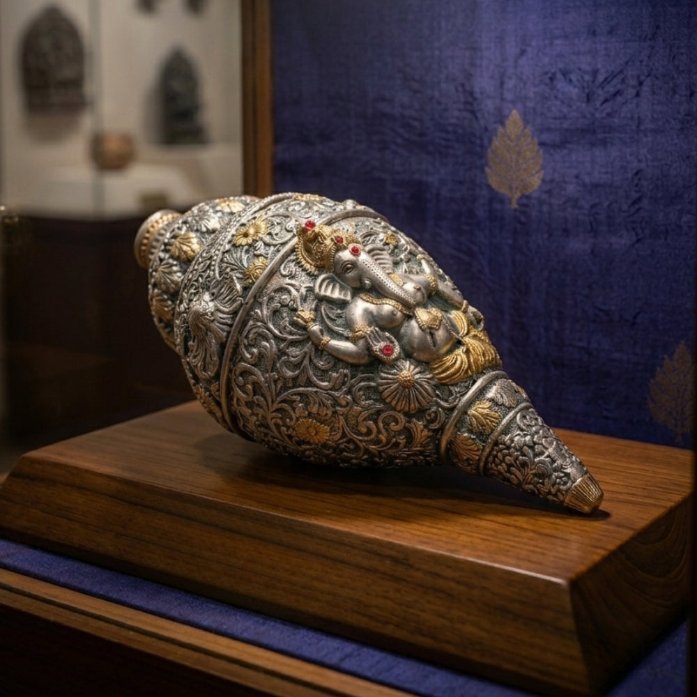 Silver Plated Ganesha Shankh Idol - Auspicious Gift for any occasion