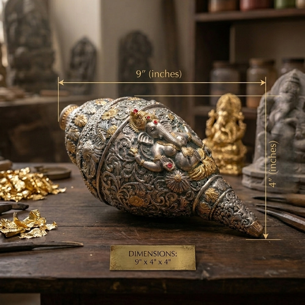 Silver Plated Ganesha Shankh Idol - Auspicious Gift for any occasion
