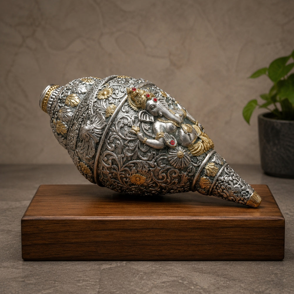 Silver Plated Ganesha Shankh Idol - Auspicious Gift for any occasion