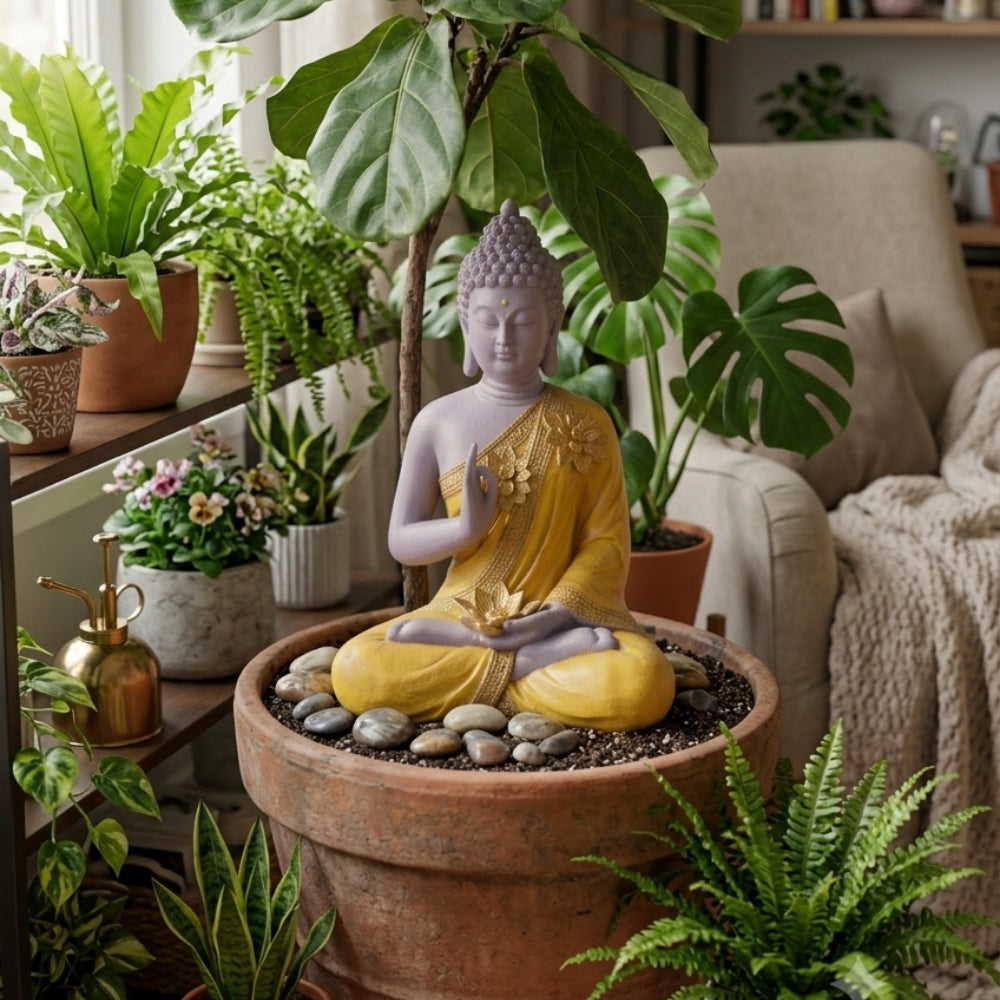 Meditating Yellow Buddha Statue | Dhyana Mudra Vastu Idol - 12 inch