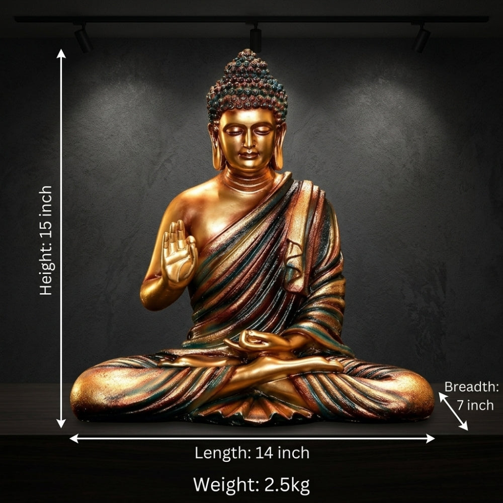 Antique Metallic Gold Polish Meditating Buddha Idol - 15 inch