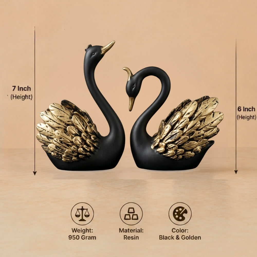 Modern Art Black & Gold Swan Couple Decorative Statue