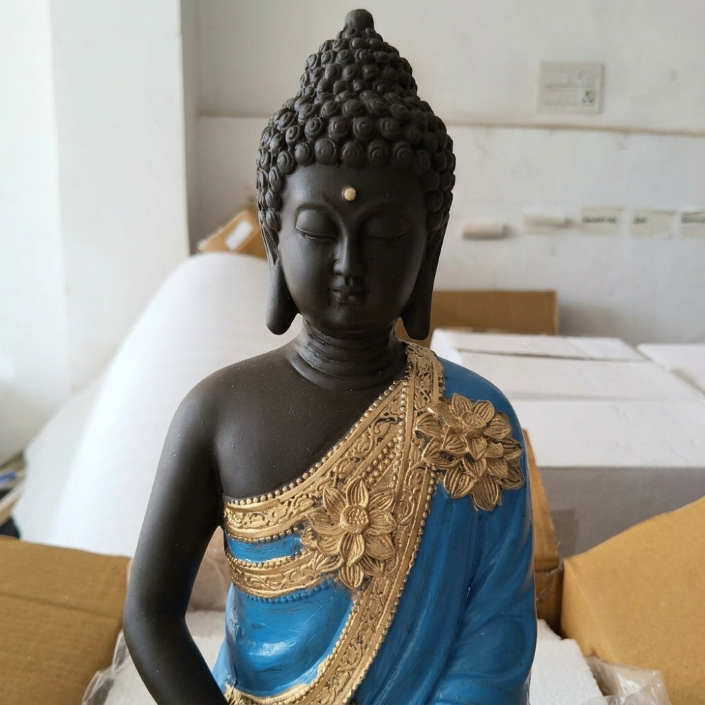 Meditating Blue Buddha Statue | Dhyana Mudra Vastu Idol - 12 inch
