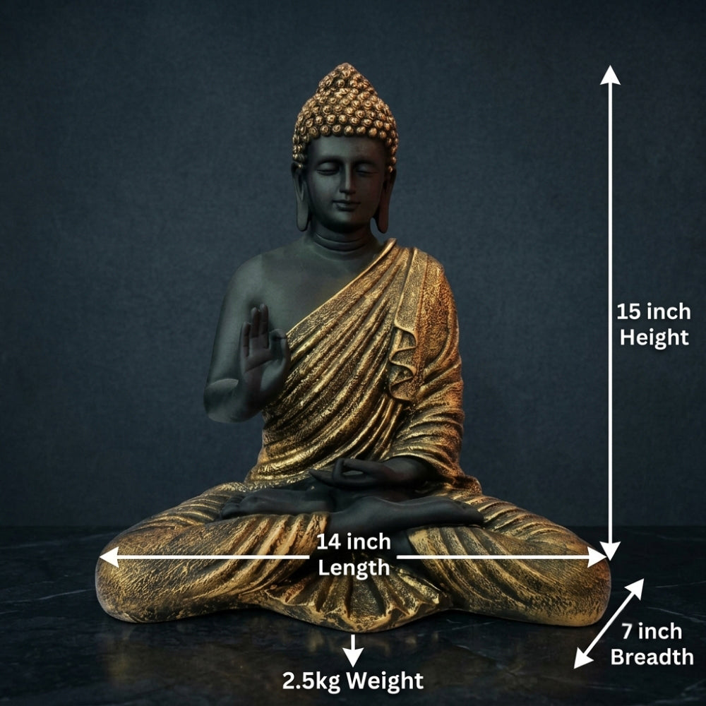 Charcoal & Antique Gold Meditating Buddha Idol - 15 inch