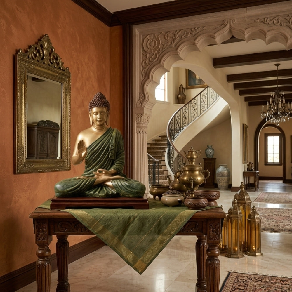 Lord Buddha Green Statue for Home Decor | Premium Dhyana Idol - 15 inch