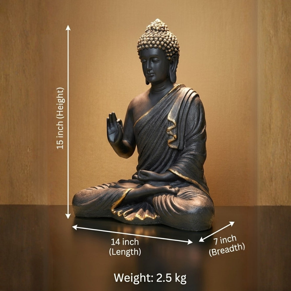 Elegant Black & Gold Meditating Buddha Idol - 15 inch