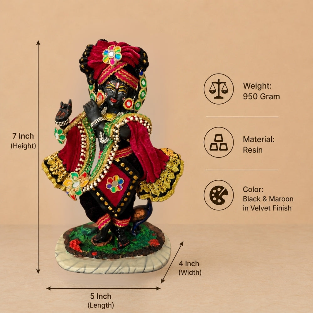 Premium Black Krishna Idol with Ornate Turban