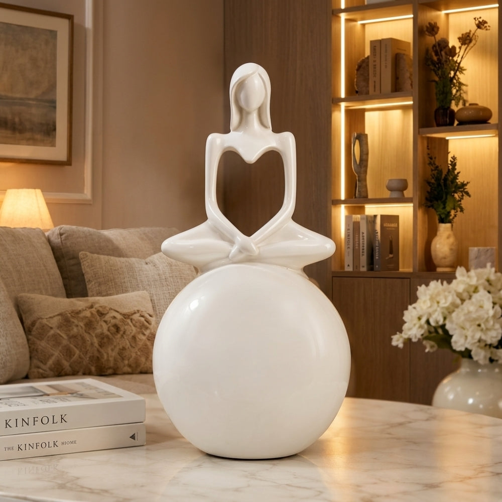 Modern White Resin Meditating Woman Sculpture