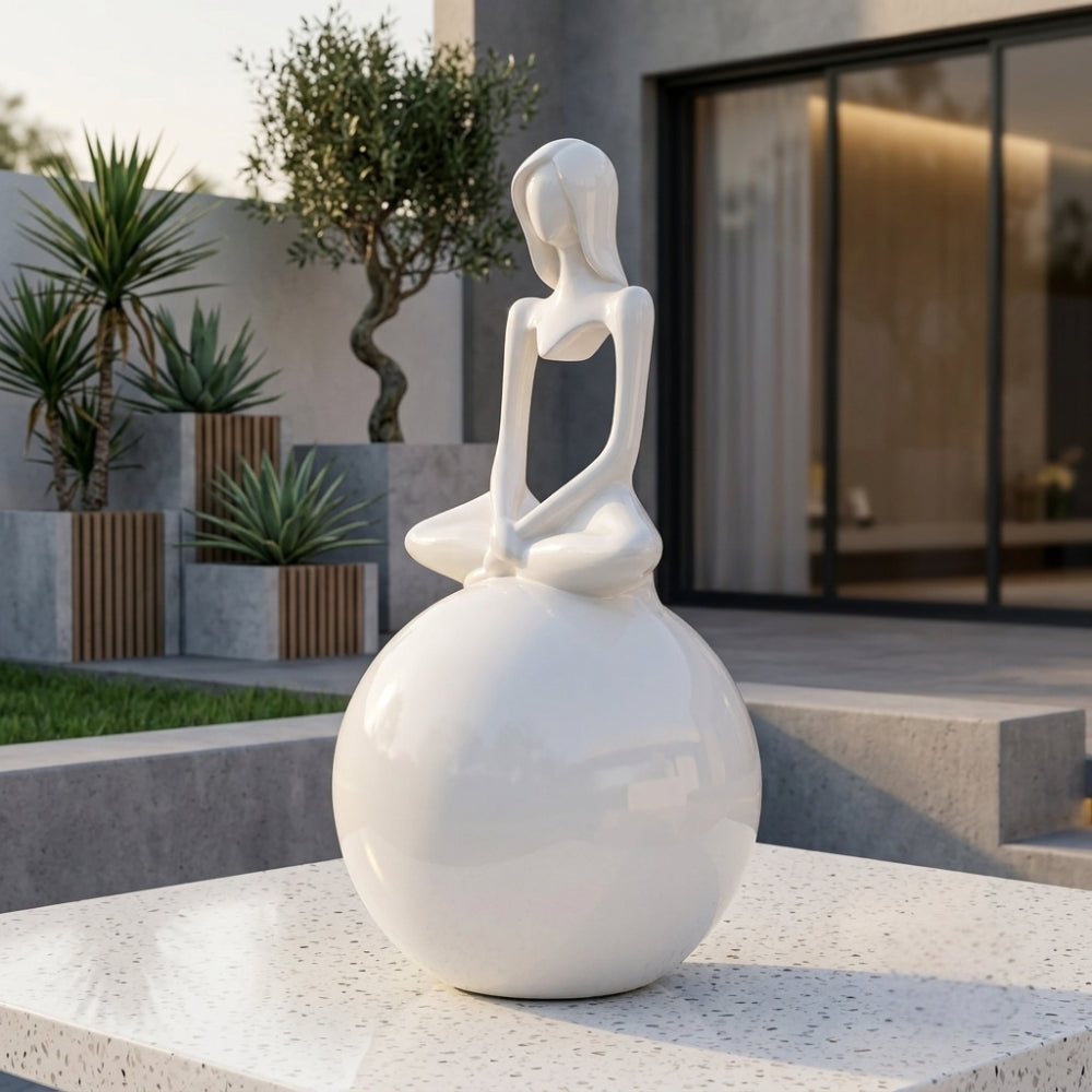 Modern White Resin Meditating Woman Sculpture