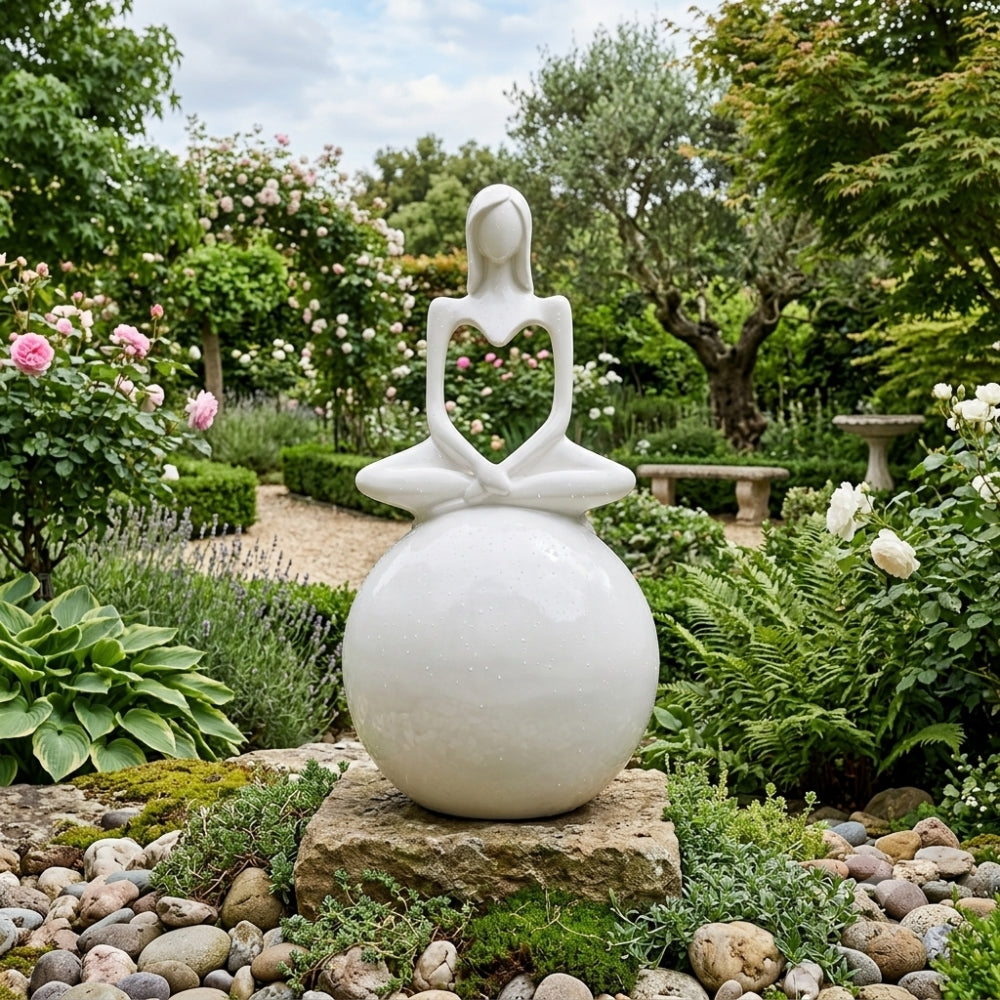 Modern White Resin Meditating Woman Sculpture