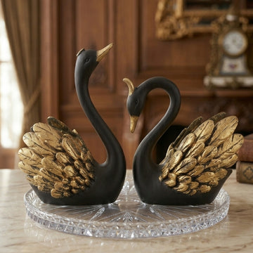 Modern Art Black & Gold Swan Couple Decorative Statue