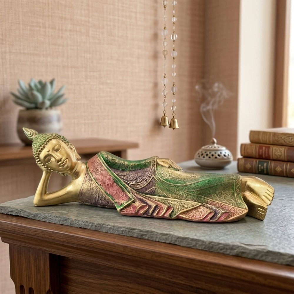 Sleeping Reclining Buddha Statue with Detailed Engraved Robe