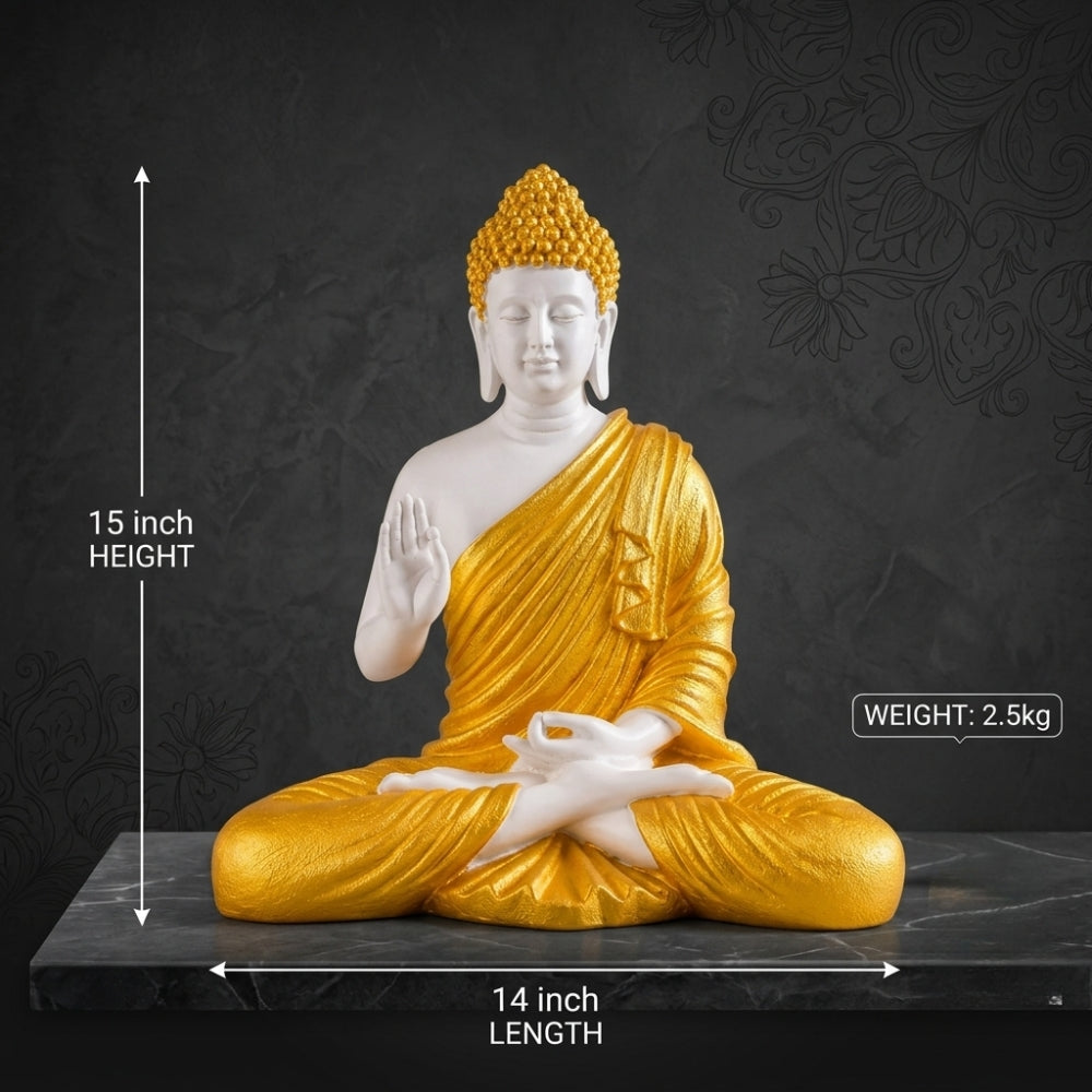 Elegant White & Gold Meditating Buddha Statue - 15 inch