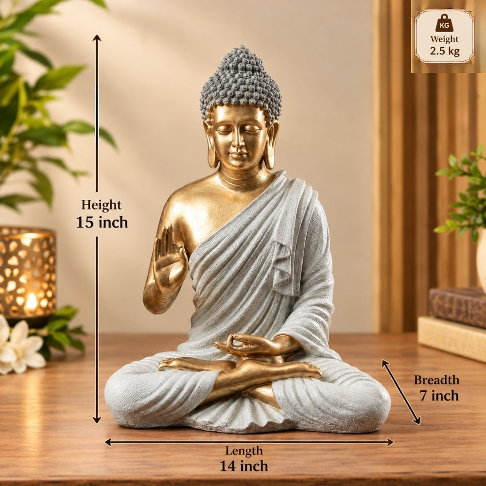 Golden Meditating Buddha Statue with Light Robe - 15 inch