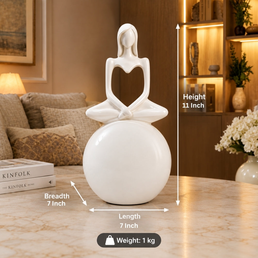 Modern White Resin Meditating Woman Sculpture