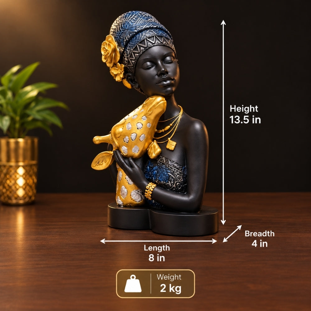 African Tribal Woman Hugging Giraffe Statue